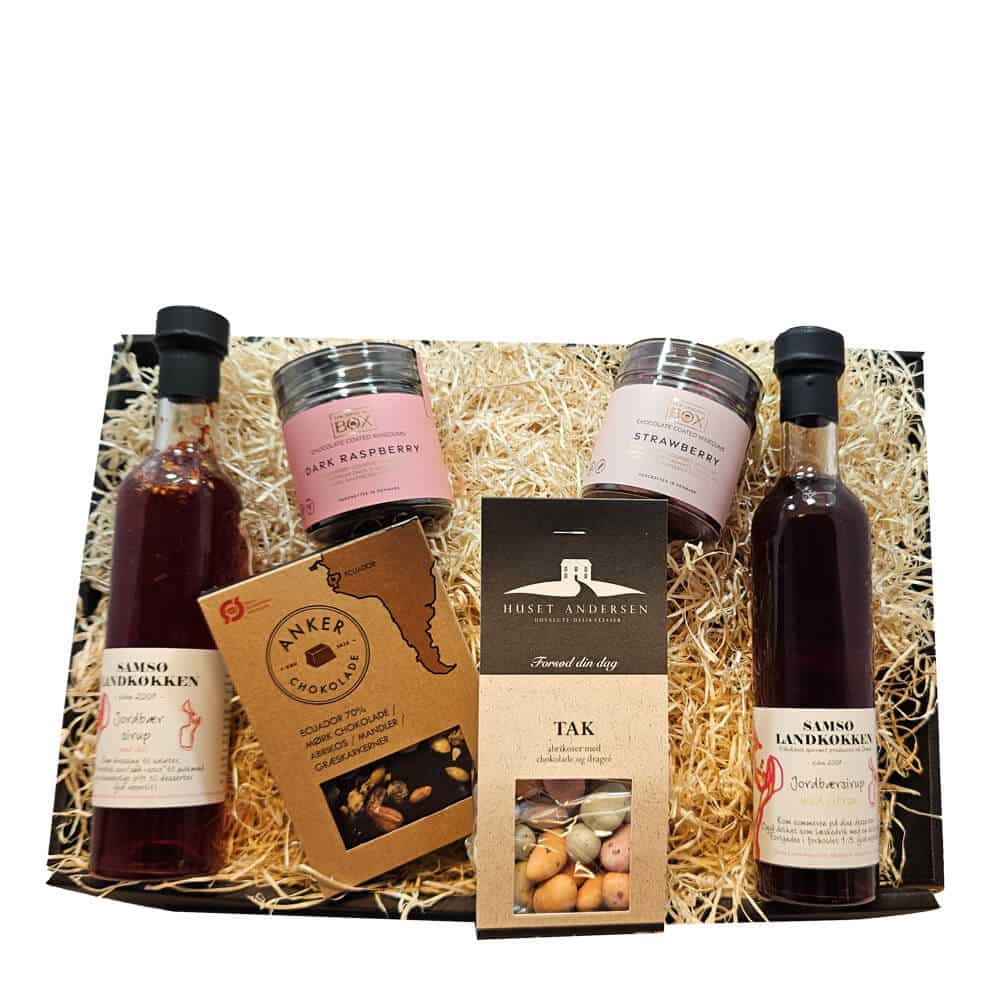 Gavekurv: Jordbær Sirup Chokolade Vingummi